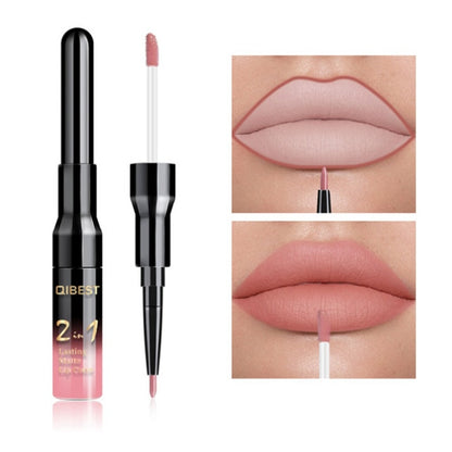 2 in 1 Double Head Liquid Matte Lipstick Lip Gloss & Lip Liner Waterproof Nude Lipstick Set Lipgloss Mate Lip stick Pen Makeup