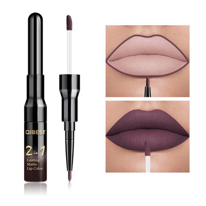 2 in 1 Double Head Liquid Matte Lipstick Lip Gloss & Lip Liner Waterproof Nude Lipstick Set Lipgloss Mate Lip stick Pen Makeup