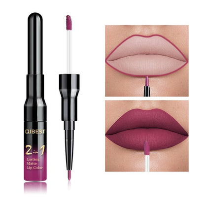 2 in 1 Double Head Liquid Matte Lipstick Lip Gloss & Lip Liner Waterproof Nude Lipstick Set Lipgloss Mate Lip stick Pen Makeup