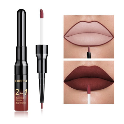 2 in 1 Double Head Liquid Matte Lipstick Lip Gloss & Lip Liner Waterproof Nude Lipstick Set Lipgloss Mate Lip stick Pen Makeup