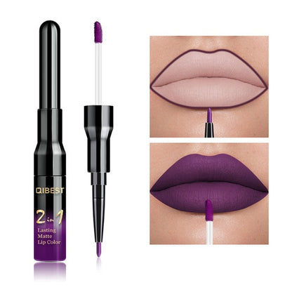 2 in 1 Double Head Liquid Matte Lipstick Lip Gloss & Lip Liner Waterproof Nude Lipstick Set Lipgloss Mate Lip stick Pen Makeup