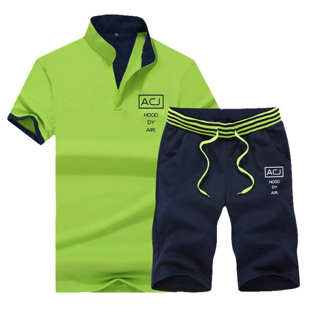 Summer Polo Shirt Mens Short Sleeve Polo + Shorts Suit Male Solid Jersey Breathable 2PC Top Short Set Fitness Sportsuits Set Men