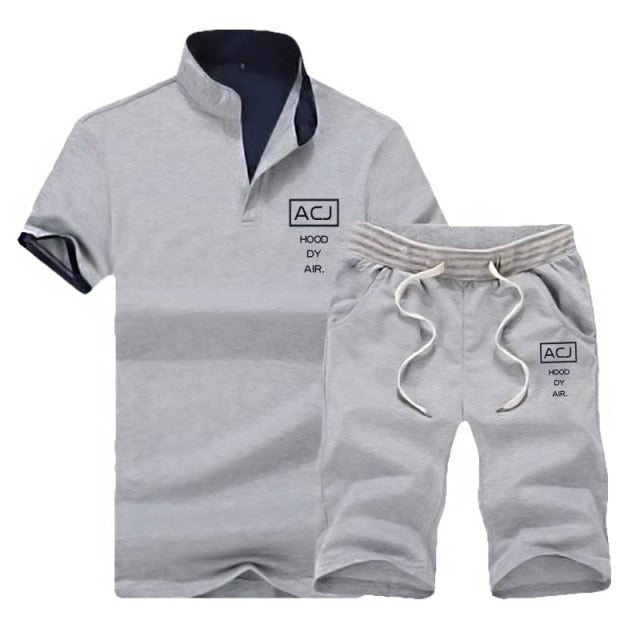 Summer Polo Shirt Mens Short Sleeve Polo + Shorts Suit Male Solid Jersey Breathable 2PC Top Short Set Fitness Sportsuits Set Men