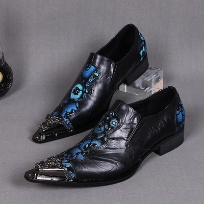 New Tip Fashion Black Carved  Genuine Leather Shoes