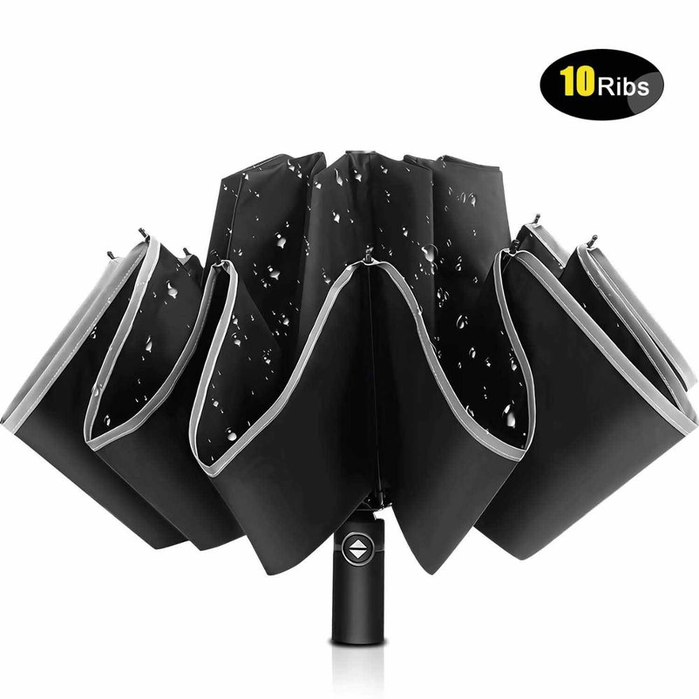 Windproof Automatic Folding Inverted Umbrella with Reflective Stripe