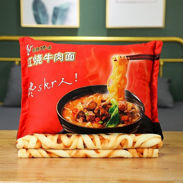 Simulation Instant Noodles Plush Pillow With Blanket Stuffed Braised Beef/Lao Tan Sauerkraut Beef/Fried Noodles Shin Ramen Gifts
