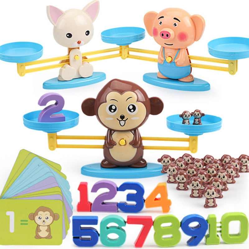 Math Match Game Board Toys Monkey Cat Match Balancing Scale Number Balance Game