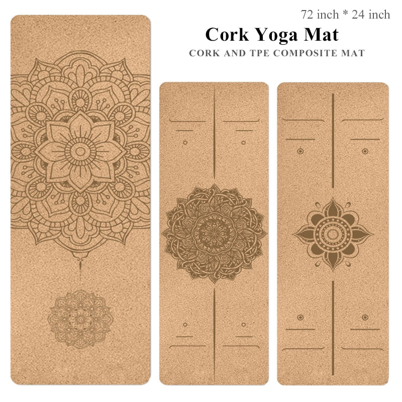 72 *24 inch Natural Cork TPE Yoga Mat Non-slip