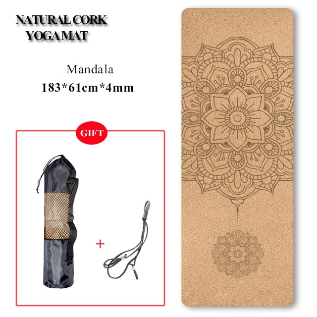 Jusenda 5mm Natural Cork TPE Yoga Mat 183*61cm Fitness Mats Gym Pilates Pad  Training Exercise Sport Mat With Position Body Line
