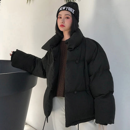 Korean Style Winter Jacket Stand Collar Short Parka