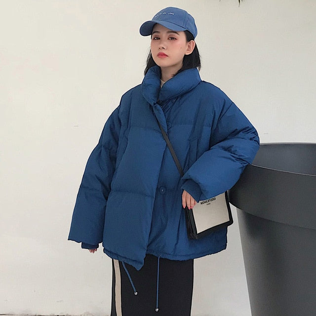 Korean Style Winter Jacket Stand Collar Short Parka