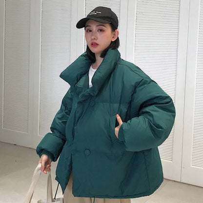 Korean Style Winter Jacket Stand Collar Short Parka