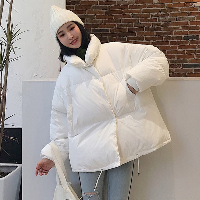 Korean Style Winter Jacket Stand Collar Short Parka