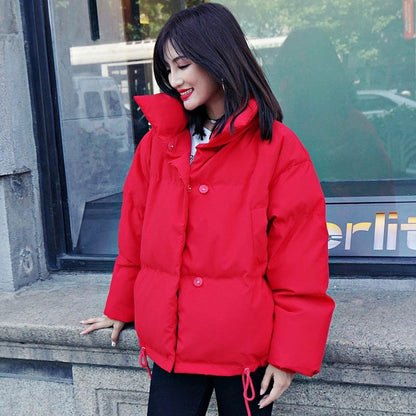 Korean Style Winter Jacket Stand Collar Short Parka