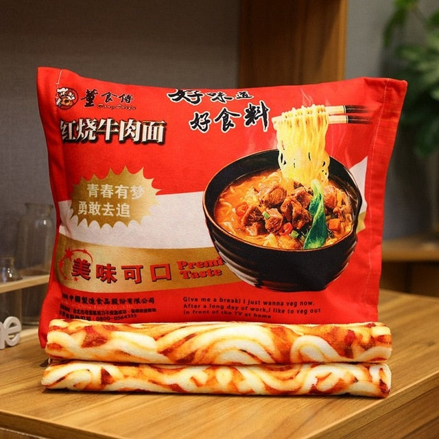 Simulation Instant Noodles Plush Pillow With Blanket Stuffed Braised Beef/Lao Tan Sauerkraut Beef/Fried Noodles Shin Ramen Gifts