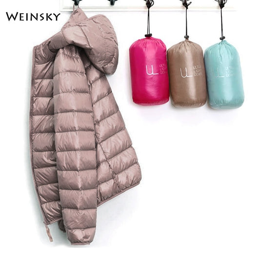 Winter Women Ultralight Thin Down Jacket Hooded Long Sleeve Warm Parka