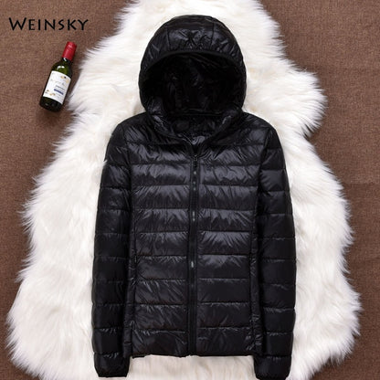 Winter Women Ultralight Thin Down Jacket Hooded Long Sleeve Warm Parka