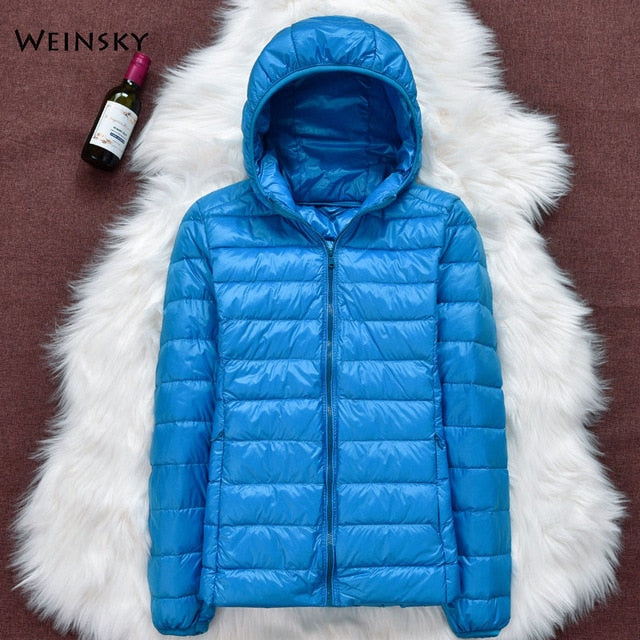 Winter Women Ultralight Thin Down Jacket Hooded Long Sleeve Warm Parka