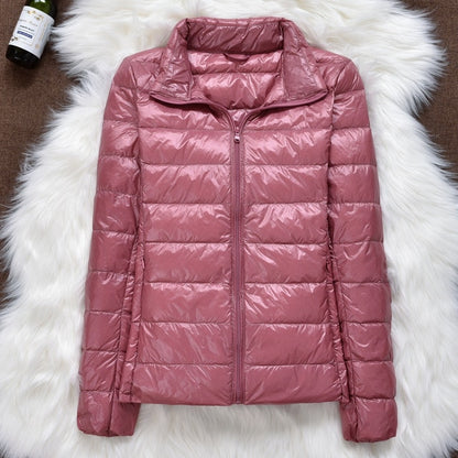 Winter Women Ultralight Thin Down Jacket Hooded Long Sleeve Warm Parka