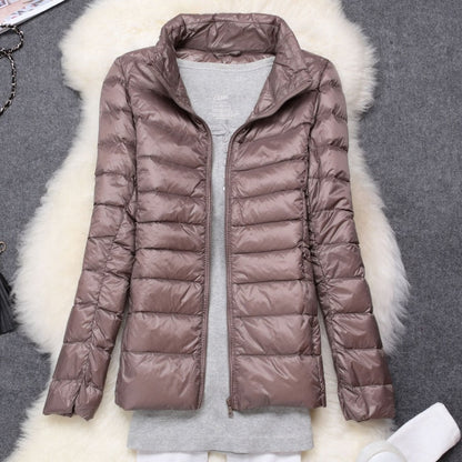 Winter Women Ultralight Thin Down Jacket Hooded Long Sleeve Warm Parka