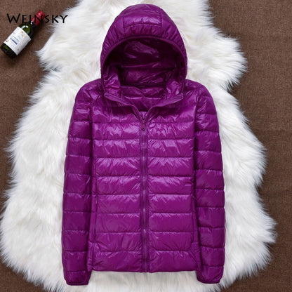 Winter Women Ultralight Thin Down Jacket Hooded Long Sleeve Warm Parka