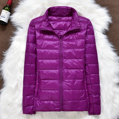 Winter Women Ultralight Thin Down Jacket Hooded Long Sleeve Warm Parka