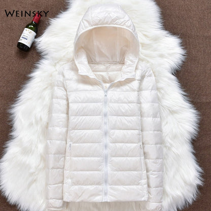 Winter Women Ultralight Thin Down Jacket Hooded Long Sleeve Warm Parka