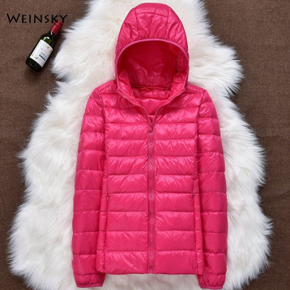 Winter Women Ultralight Thin Down Jacket Hooded Long Sleeve Warm Parka