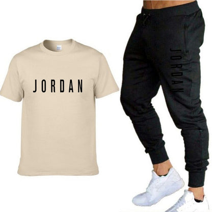 new fashion trend men's suit sports short-sleeved T-shirt + sports casual trousers