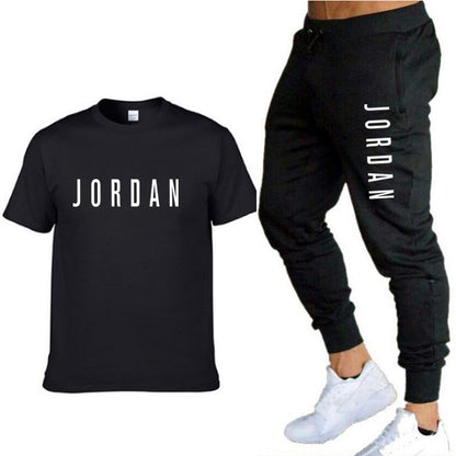 new fashion trend men's suit sports short-sleeved T-shirt + sports casual trousers