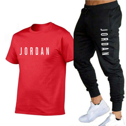 new fashion trend men's suit sports short-sleeved T-shirt + sports casual trousers