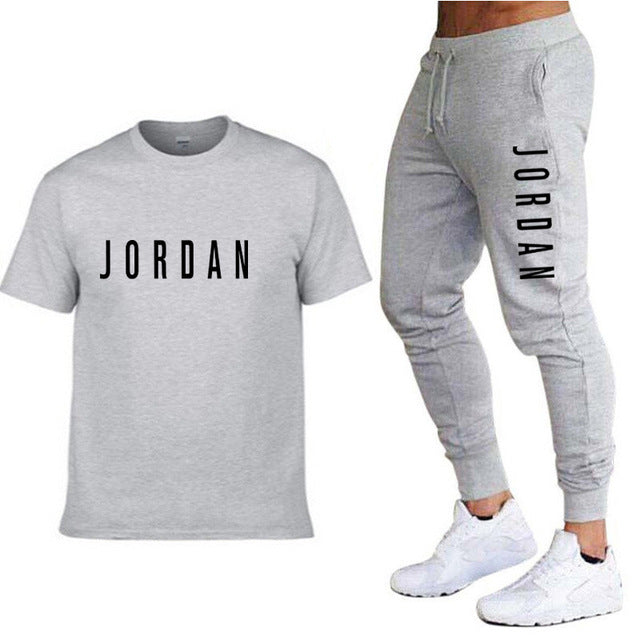 new fashion trend men's suit sports short-sleeved T-shirt + sports casual trousers