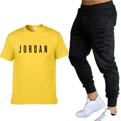 new fashion trend men's suit sports short-sleeved T-shirt + sports casual trousers