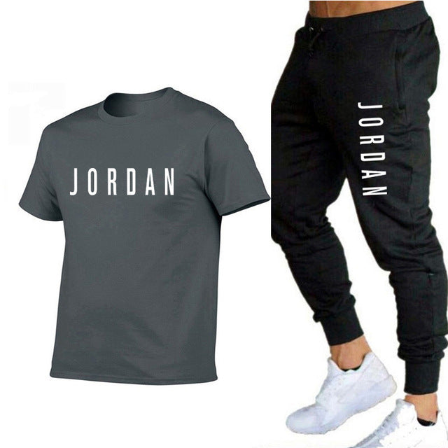 new fashion trend men's suit sports short-sleeved T-shirt + sports casual trousers