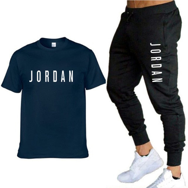 new fashion trend men's suit sports short-sleeved T-shirt + sports casual trousers