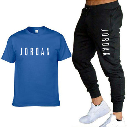 new fashion trend men's suit sports short-sleeved T-shirt + sports casual trousers