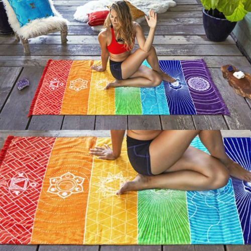 1Pcs Tassels Chakra Tapestry Towel Mandala Boho Yoga Mat