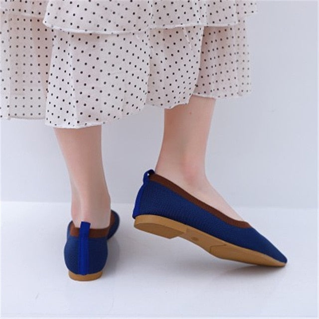 Women's Flat Shoes Ballet Shoes Pointed Breathable Knit  Moccasin Mixed Color Soft