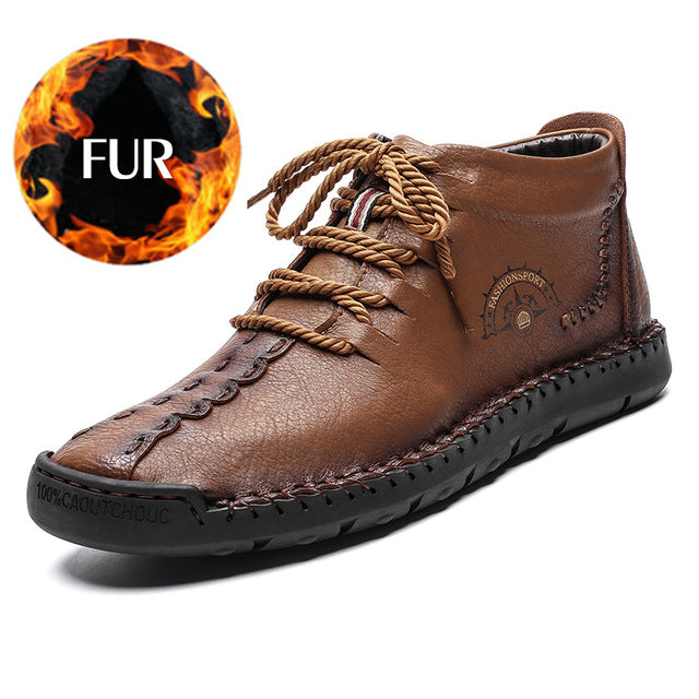 Leather Casual Shoes Men Handmade Vintage Flats Lace-up Hot Sale Moccasins