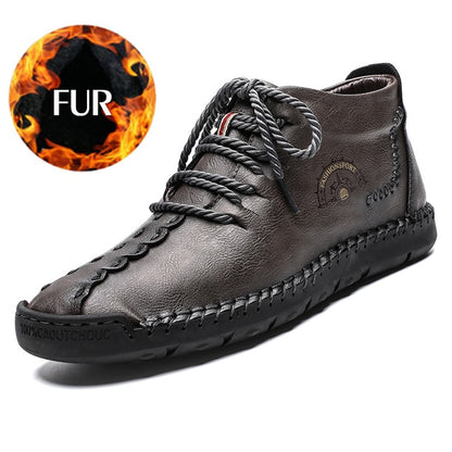 Leather Casual Shoes Men Handmade Vintage Flats Lace-up Hot Sale Moccasins