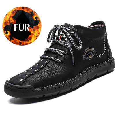 Leather Casual Shoes Men Handmade Vintage Flats Lace-up Hot Sale Moccasins