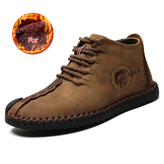 Leather Casual Shoes Men Handmade Vintage Flats Lace-up Hot Sale Moccasins