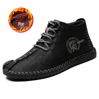 Leather Casual Shoes Men Handmade Vintage Flats Lace-up Hot Sale Moccasins