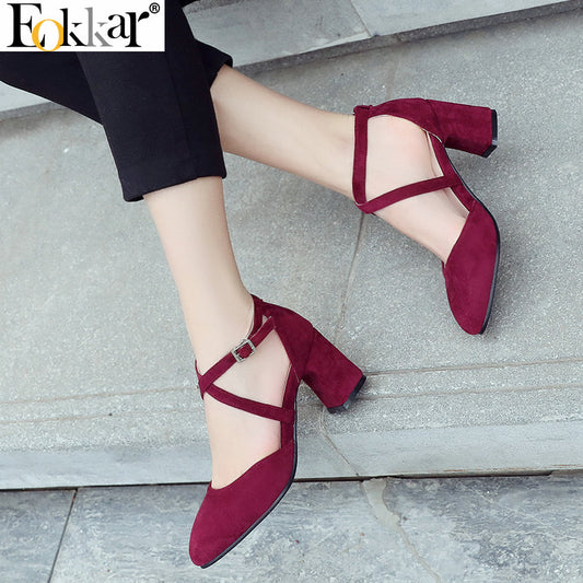 Eokkar Women Criss Cross Strap Pumps