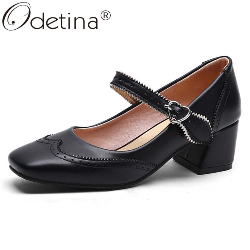 Odetina Women New Block Thick High Heel Square Toe Mary Janes Pumps