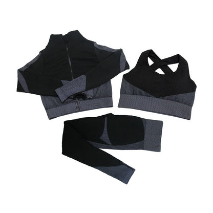 Fitness Suits Yoga Women Outfits 3pcs Sets Long Sleeve