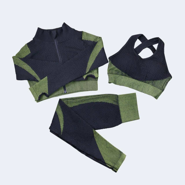 Fitness Suits Yoga Women Outfits 3pcs Sets Long Sleeve