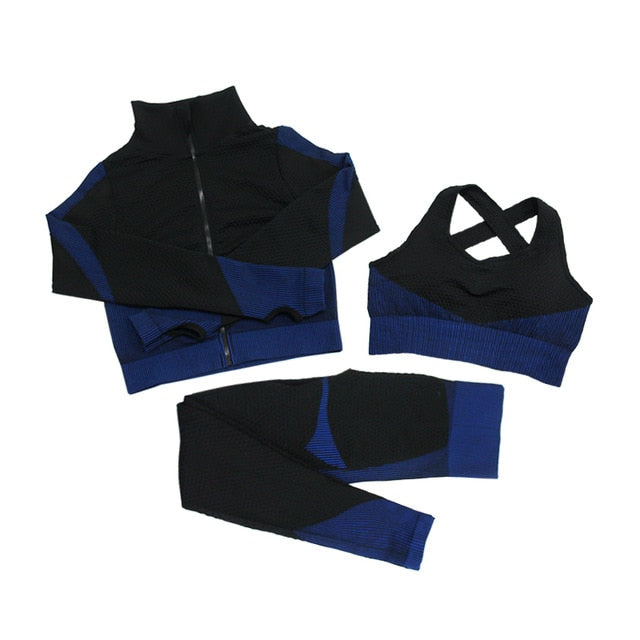 Fitness Suits Yoga Women Outfits 3pcs Sets Long Sleeve