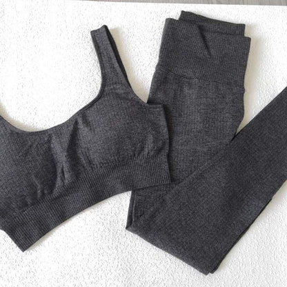 2PCS/Set Seamless Fitness Women Yoga Suit High Stretchy Padded Sports Bra High Waist Legging Gym