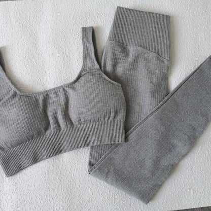 2PCS/Set Seamless Fitness Women Yoga Suit High Stretchy Padded Sports Bra High Waist Legging Gym